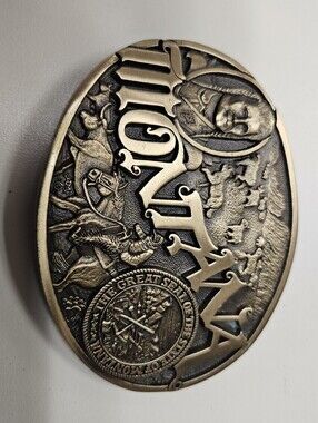 VINTAGE MONTANA STATE SEAL BELT BUCKLE - AWARD DESIGN MEDALS INC. FIRST EDITION